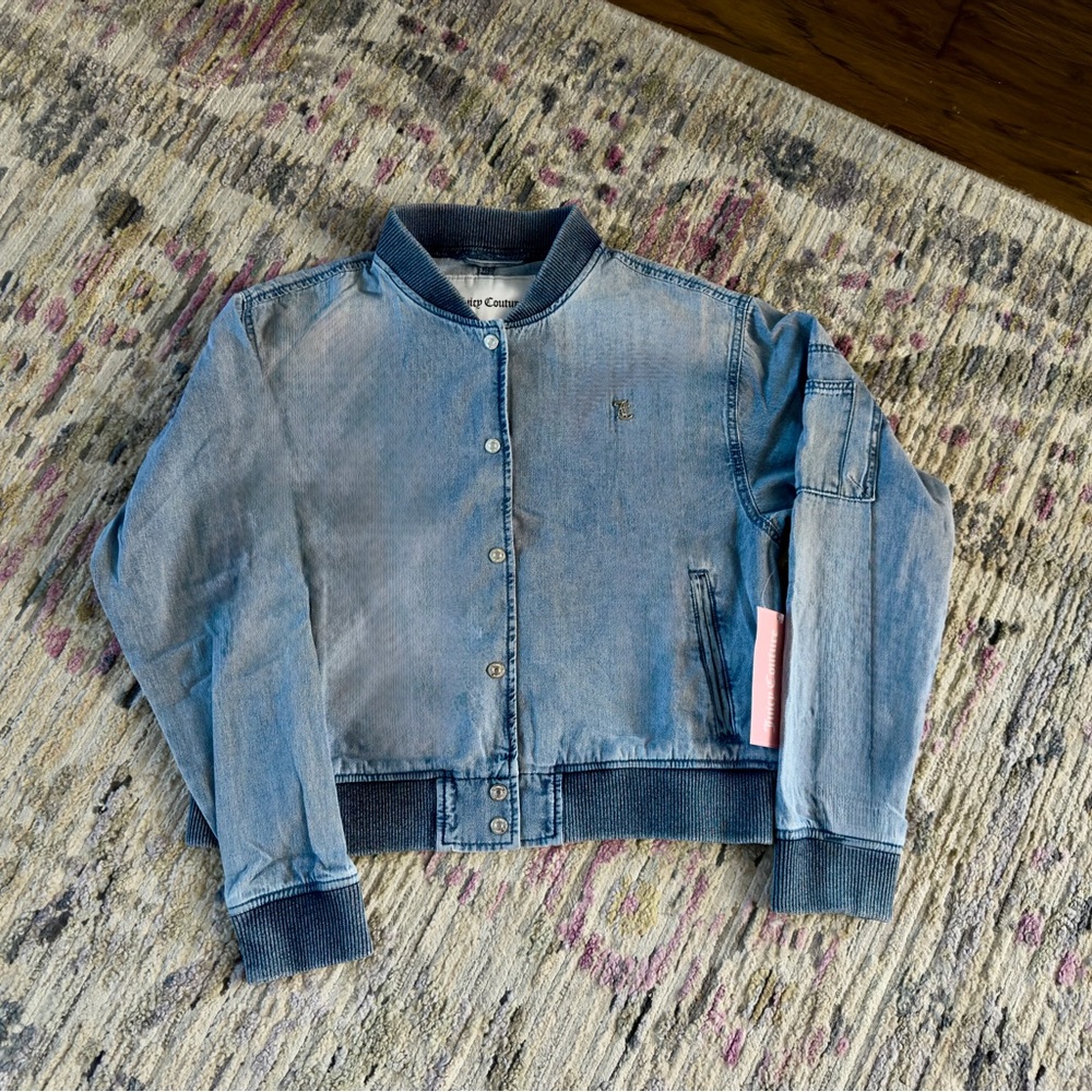 NEW Juicy Couture Light Washed Denim Bomber Jacket - Picture 2 of 5